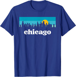 Chicago Illinois Retro Sunset Skyline T-Shirt - T-Shirt | Royal