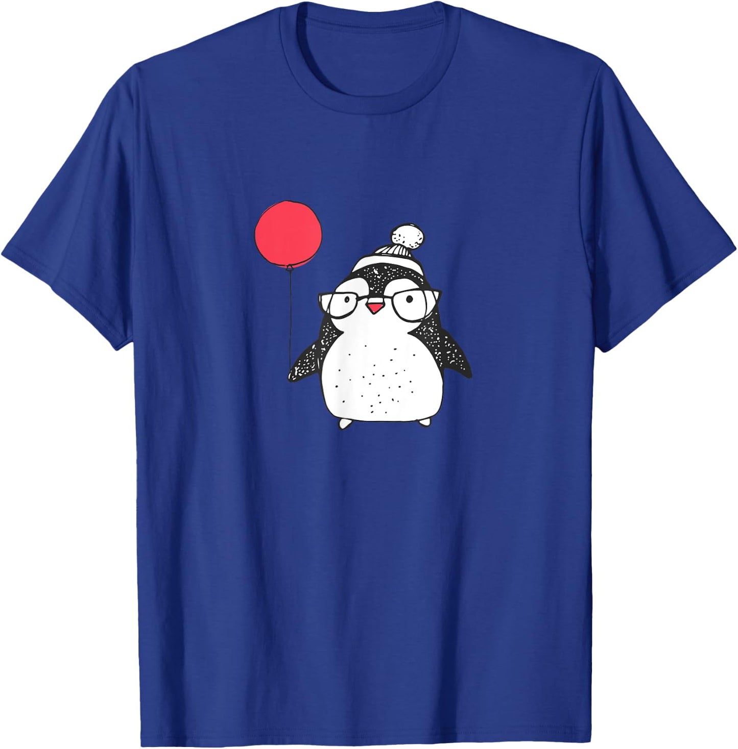 Kids Cute Christmas Baby Penguin Red Balloon Eyeglasses T-Shirt - T-Shirt | Royal