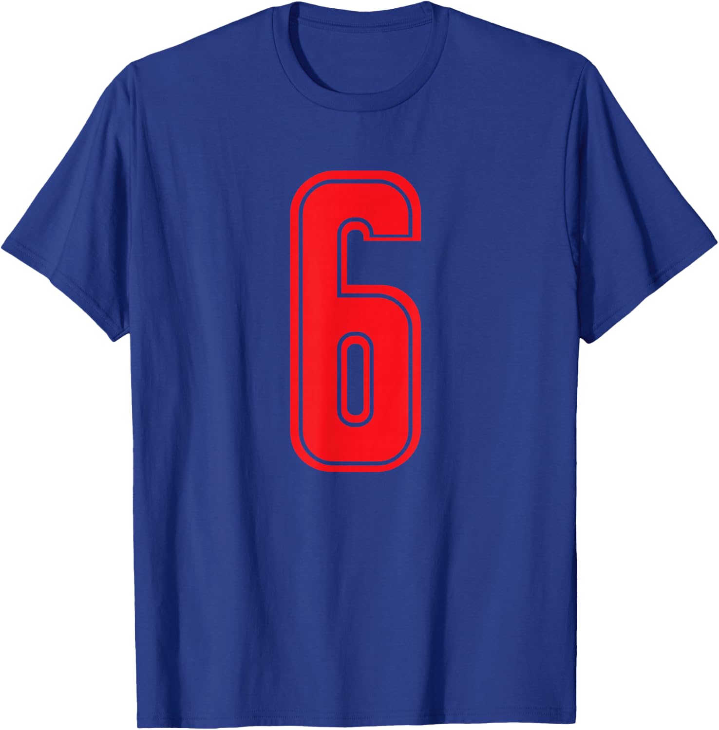 Number 6 Red Sports Team T-Shirt - T-Shirt | Royal