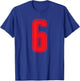 Number 6 Red Sports Team T-Shirt - T-Shirt | Royal