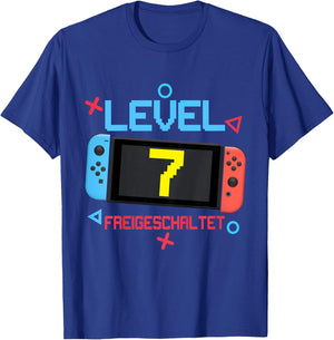 Kids 7th Birthday Boy 7 Years Old Level 7 Unlocked T-Shirt - T-Shirt | Royal