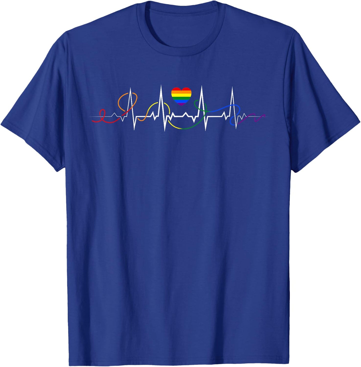 Rainbow Heartbeat Love LGBTQ+ Pride Graphic T-Shirt - T-Shirt | Royal