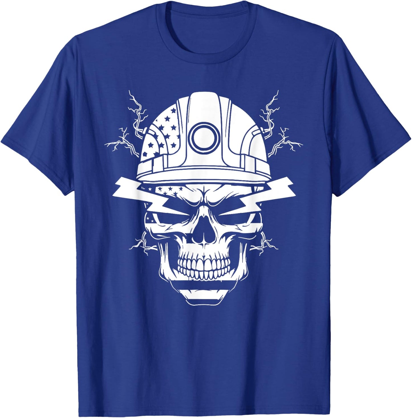Electric lineman skull electrician skull American flag funny T-Shirt - T-Shirt | Royal