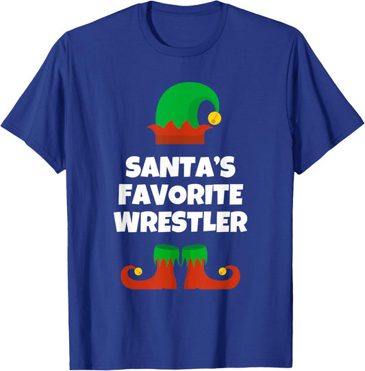 Santas Favorite Wrestler Hat Christmas Funny Pj Wrestling T-Shirt - T-Shirt | Royal