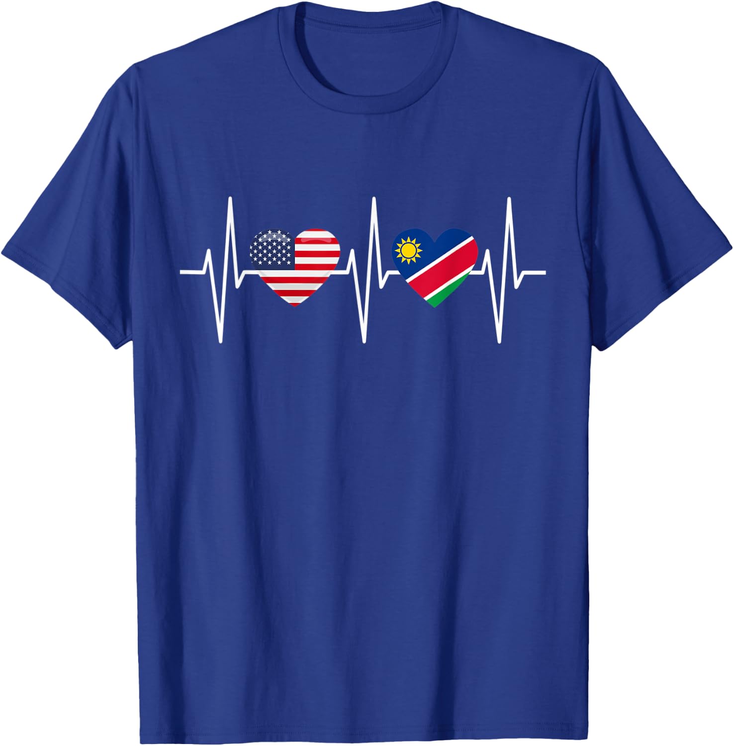 USA Namibia Shirt Heartbeat America Namibian Flag Heart T-Shirt - T-Shirt | Royal