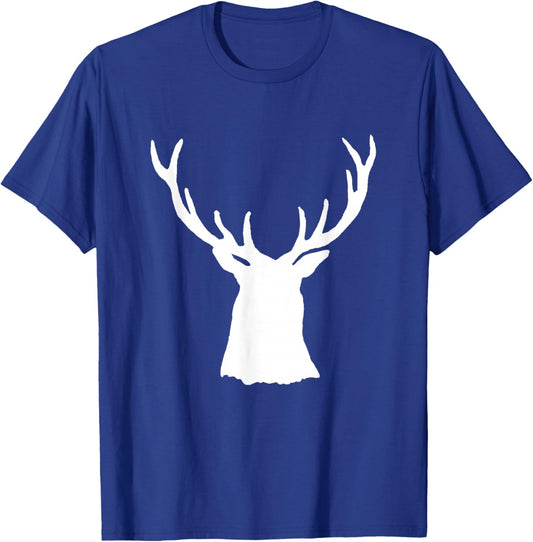 Buck Stag Head Antlers Silhouette White Shadow Deer T-Shirt - T-Shirt | Royal