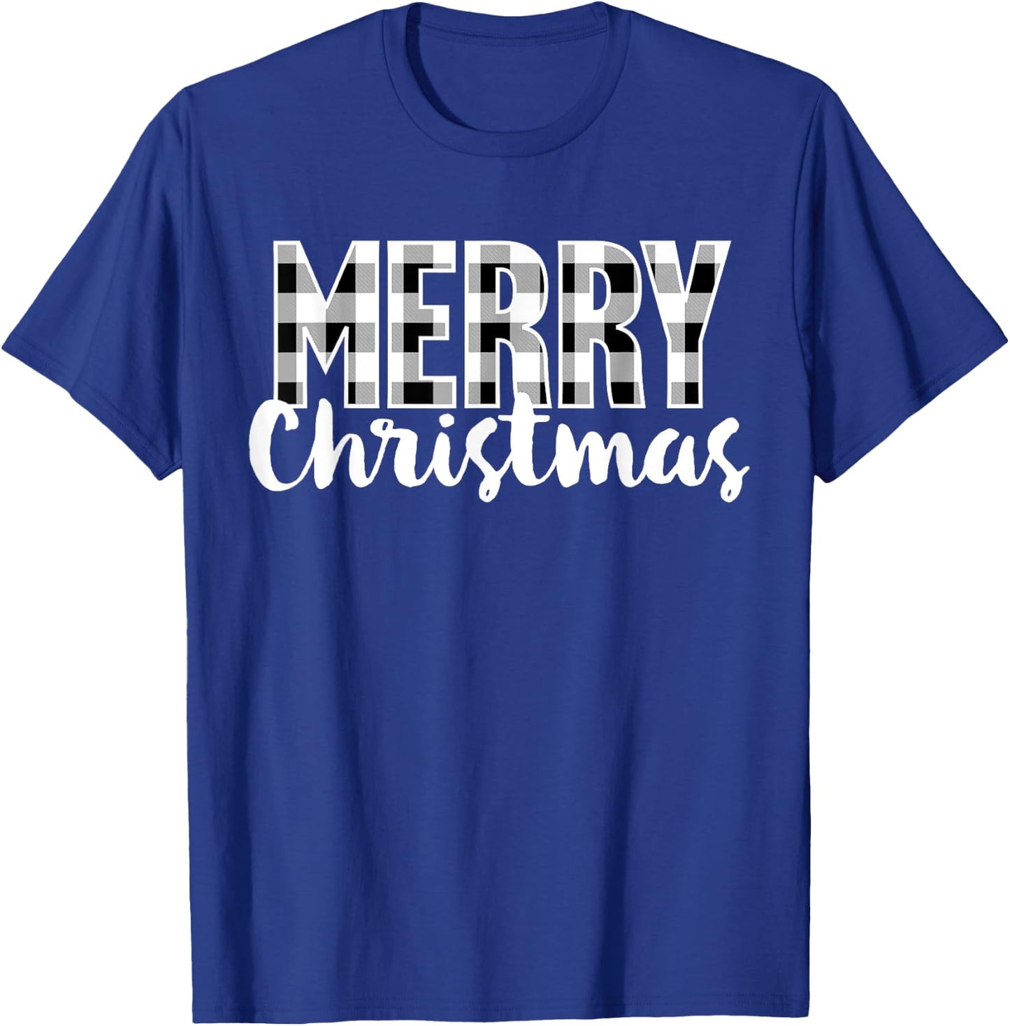 Merry Christmas Shirt Women Men Kids Cool Buffalo Plaid Xmas T-Shirt - T-Shirt | Royal