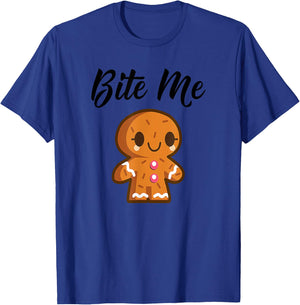 Gingerbread Man Christmas Bite Me Humorous Holiday T-Shirt - T-Shirt | Royal