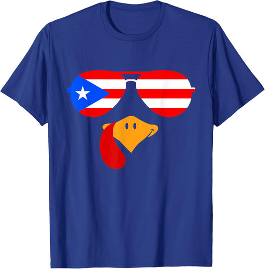 Turkey Face Thanksgiving For Boys Puerto Rico Flag Boricua T-Shirt - T-Shirt | Royal