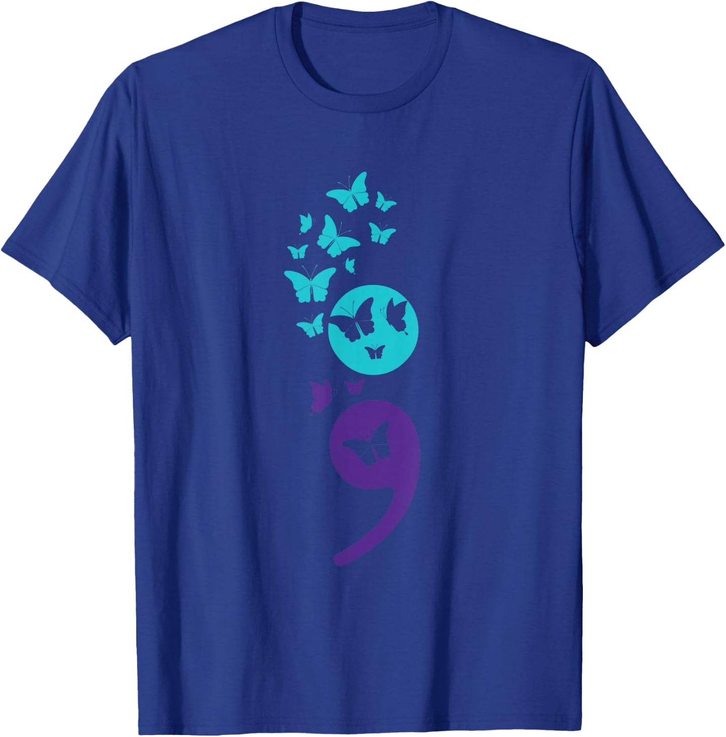 Butterfly Semicolon Suicide Awareness Mental Health T-Shirt - T-Shirt | Royal