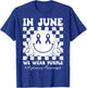 In June We Wear Purple Alzheimer's Awareness Groovy Smile T-Shirt - T-Shirt | Royal