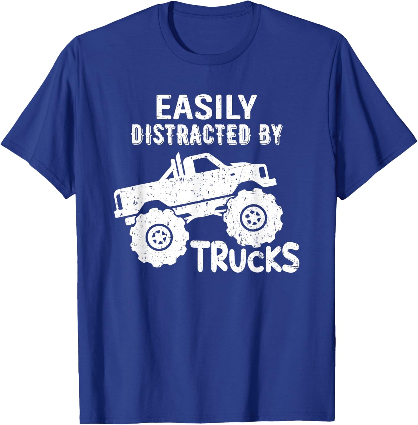 Easily Distracted By Trucks Truck Lover Vintage Distressd T-Shirt - T-Shirt | Royal