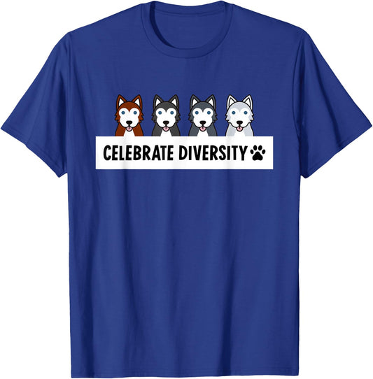 Celebrate Diversity Husky Dog T-Shirt - T-Shirt | Royal