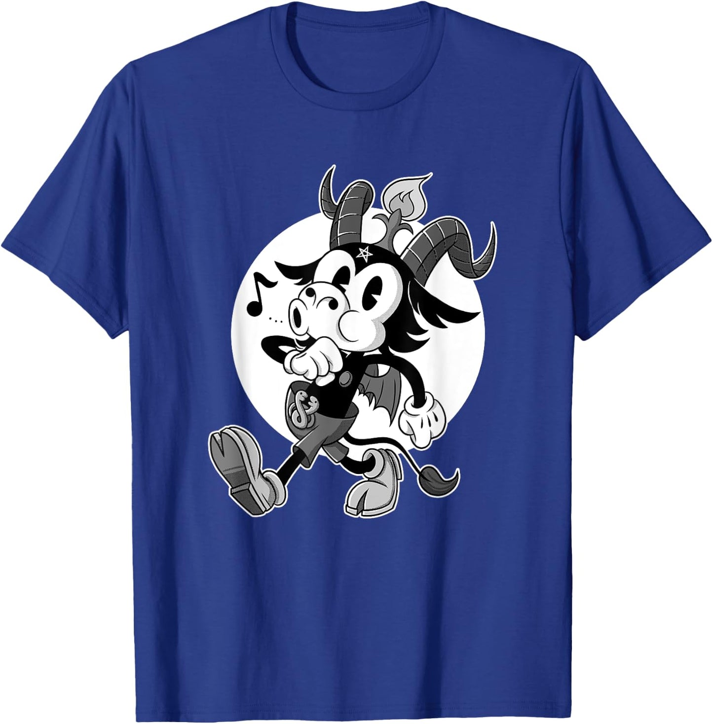 Atheist Satan Baphomet goat Retro Cartoon Black and White T-Shirt - T-Shirt | Royal