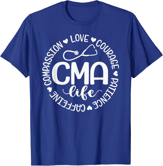 Cma Life Nurse Life Caffeine Love Courage Patience T-Shirt - T-Shirt | Royal