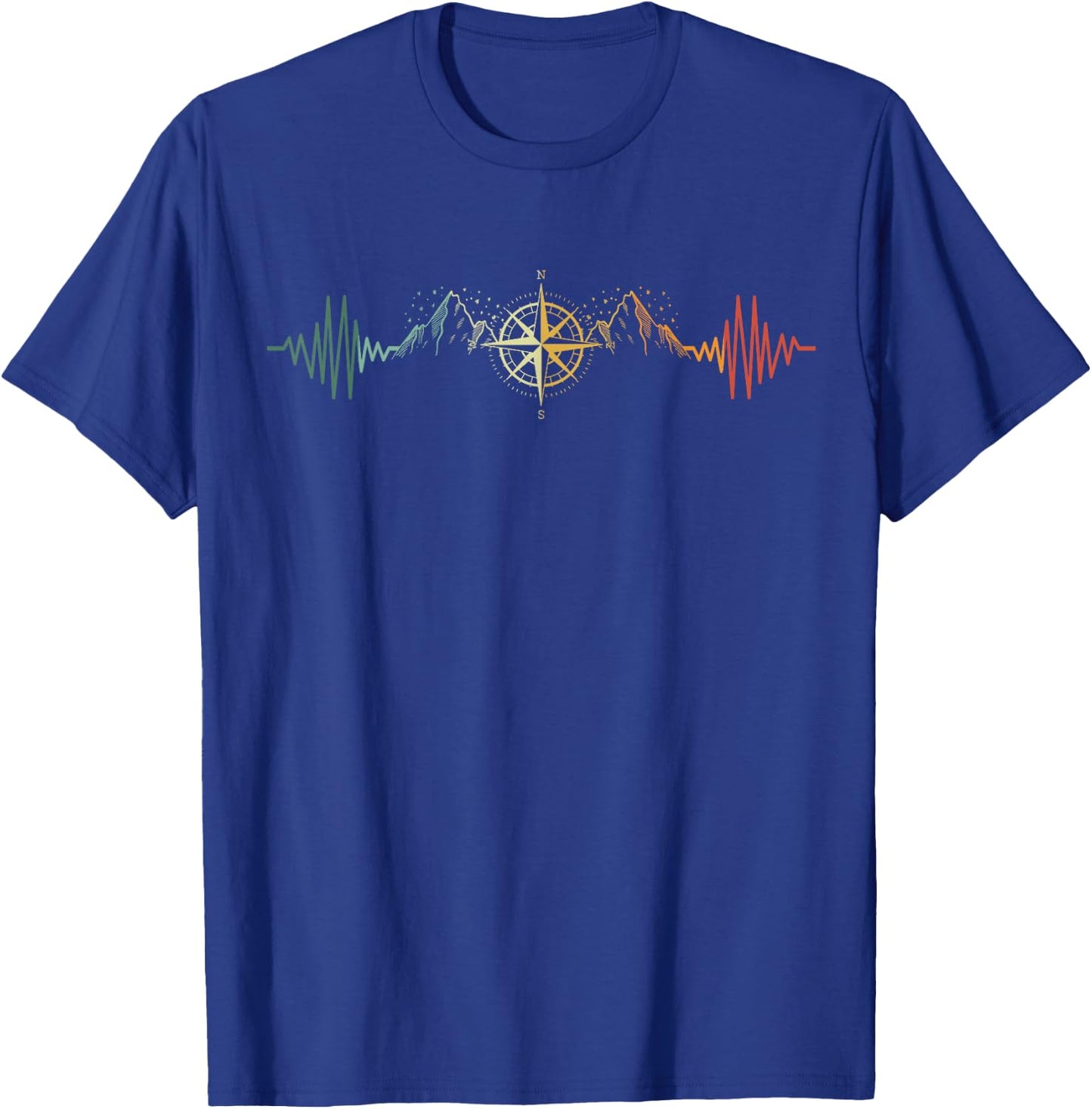 Compass Heartbeat Hiker Trek Outdoor Mountain Climbing T-Shirt - T-Shirt | Royal