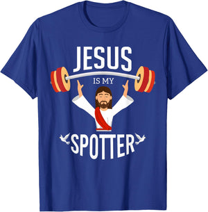 Jesus Is My Spotter | Funny Gym & Workout Christian Gifts T-Shirt - T-Shirt | Royal