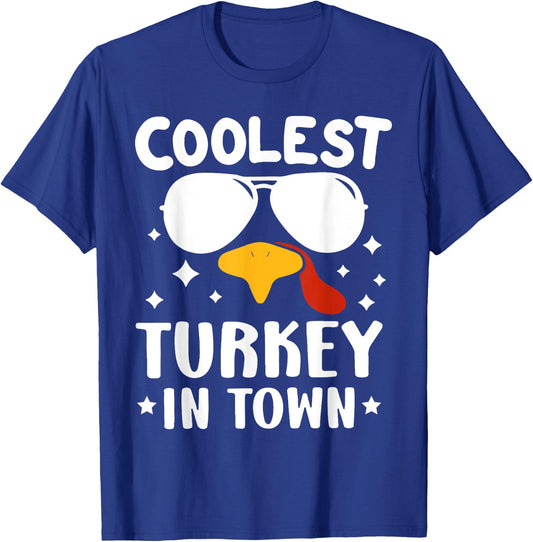 Funny Coolest Turkey In Town Shirt - Adults Thanksgiving - Black - Small - Short Sleeve - - Solid - Retro - Fall T-Shirt - T-Shirt | Royal