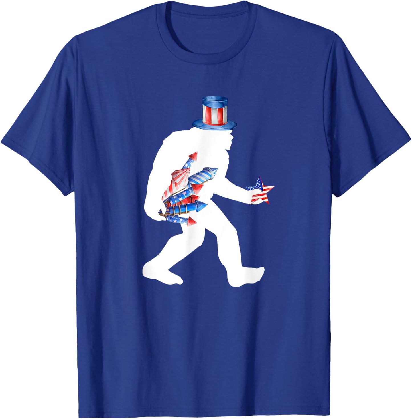 Bigfoot Fireworks 4th of July Sasquatch American Flag T-Shirt - T-Shirt | Royal