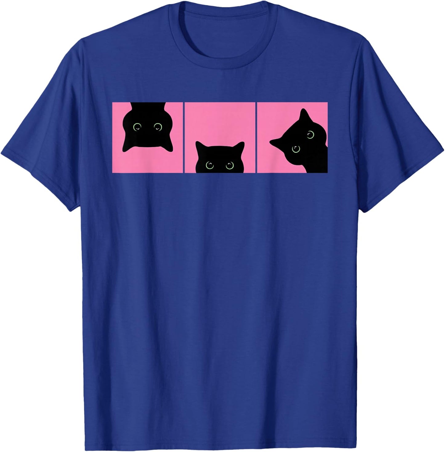 Pink Pop Art Black Cats Peeking Cute Funny Cat Lover T-Shirt - T-Shirt | Royal