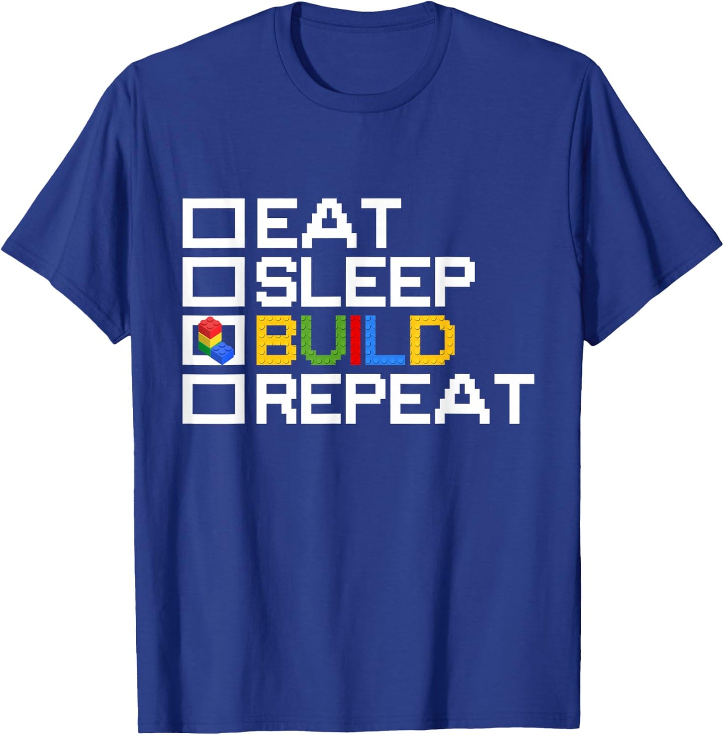 Eat Sleep Build Repeat Funny Building Blocks Master Builder T-Shirt - T-Shirt | Royal