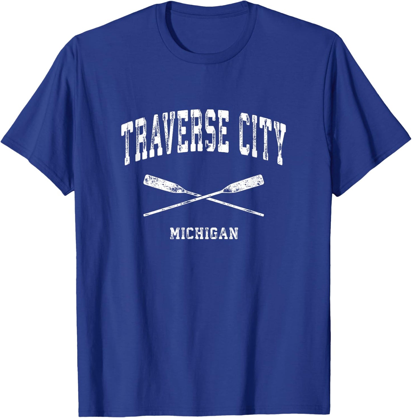 Traverse City Michigan Vintage Nautical Crossed Oars T-Shirt - T-Shirt | Royal