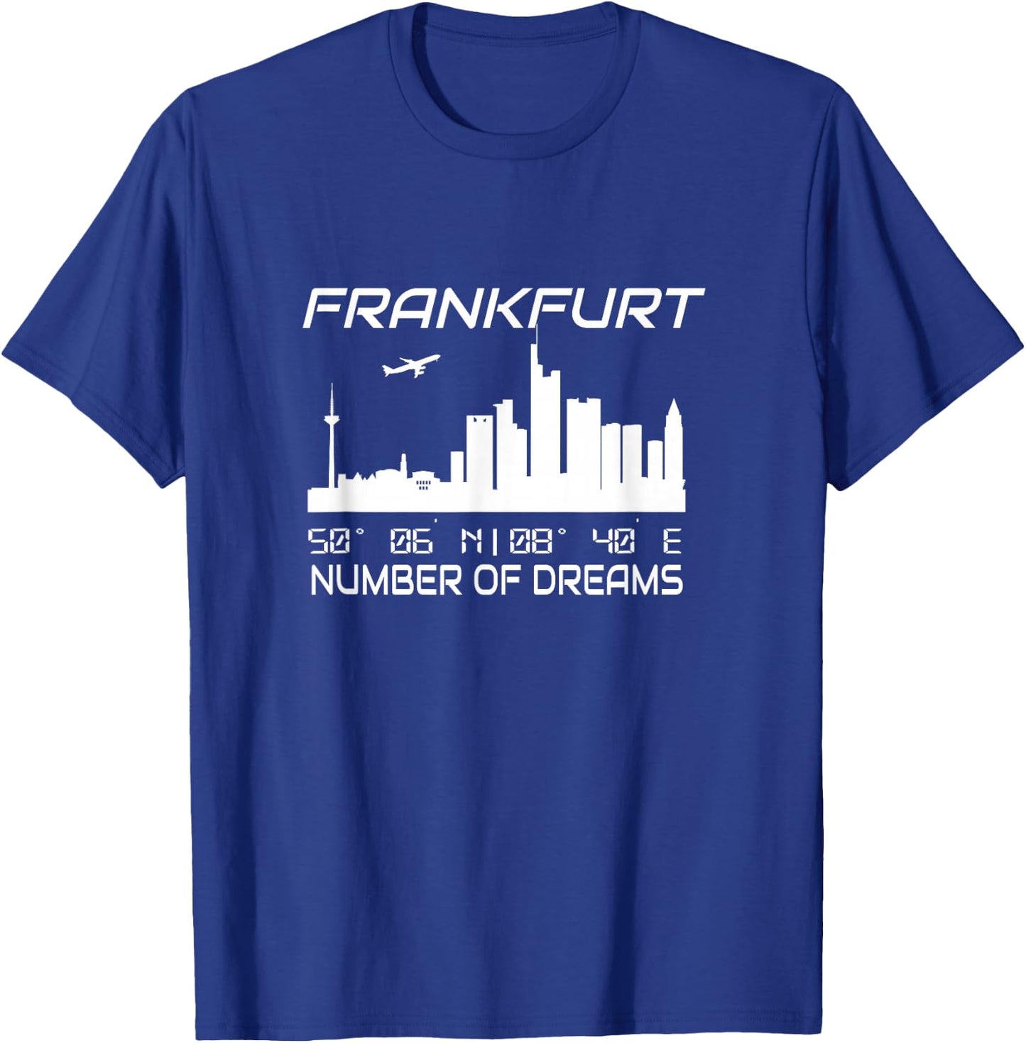 GPS Coodinates and Skyline of your City of Dreams Frankfurt Main Skyline GPS Koordinaten Banken Wolkenkratzer Schwarz S EU 41.5 Klein Regular Casual Graphic T-Shirt - T-Shirt | Royal