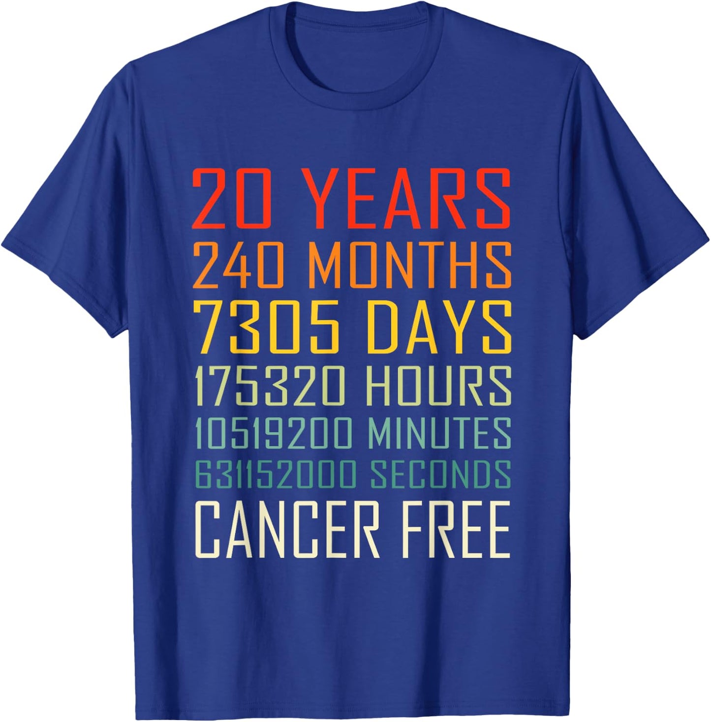 Vintage Cancer Awareness Vintage 20 Years Cancer Free T-Shirt - T-Shirt | Royal