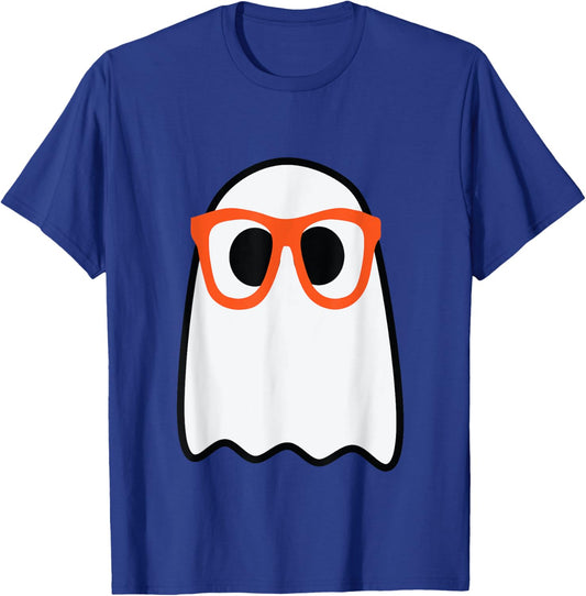 Nerdy Ghost Cute Orange Glasses Halloween Hipster Funny T-Shirt - T-Shirt | Royal