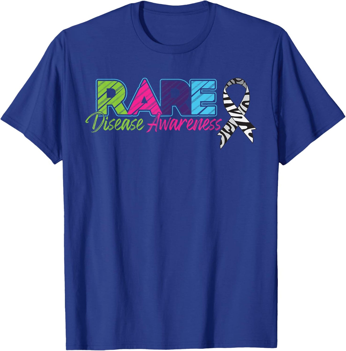 Rare Disease Awareness Zebra Ribbon T-Shirt - T-Shirt | Royal