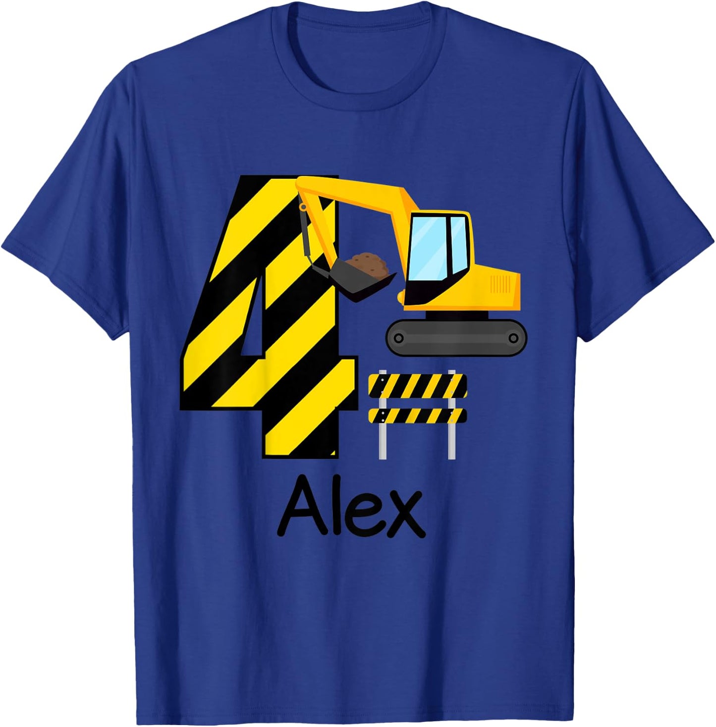 Kids Boys Construction 4th Birthday Alex 4 Years Old Party T-Shirt - T-Shirt | Royal