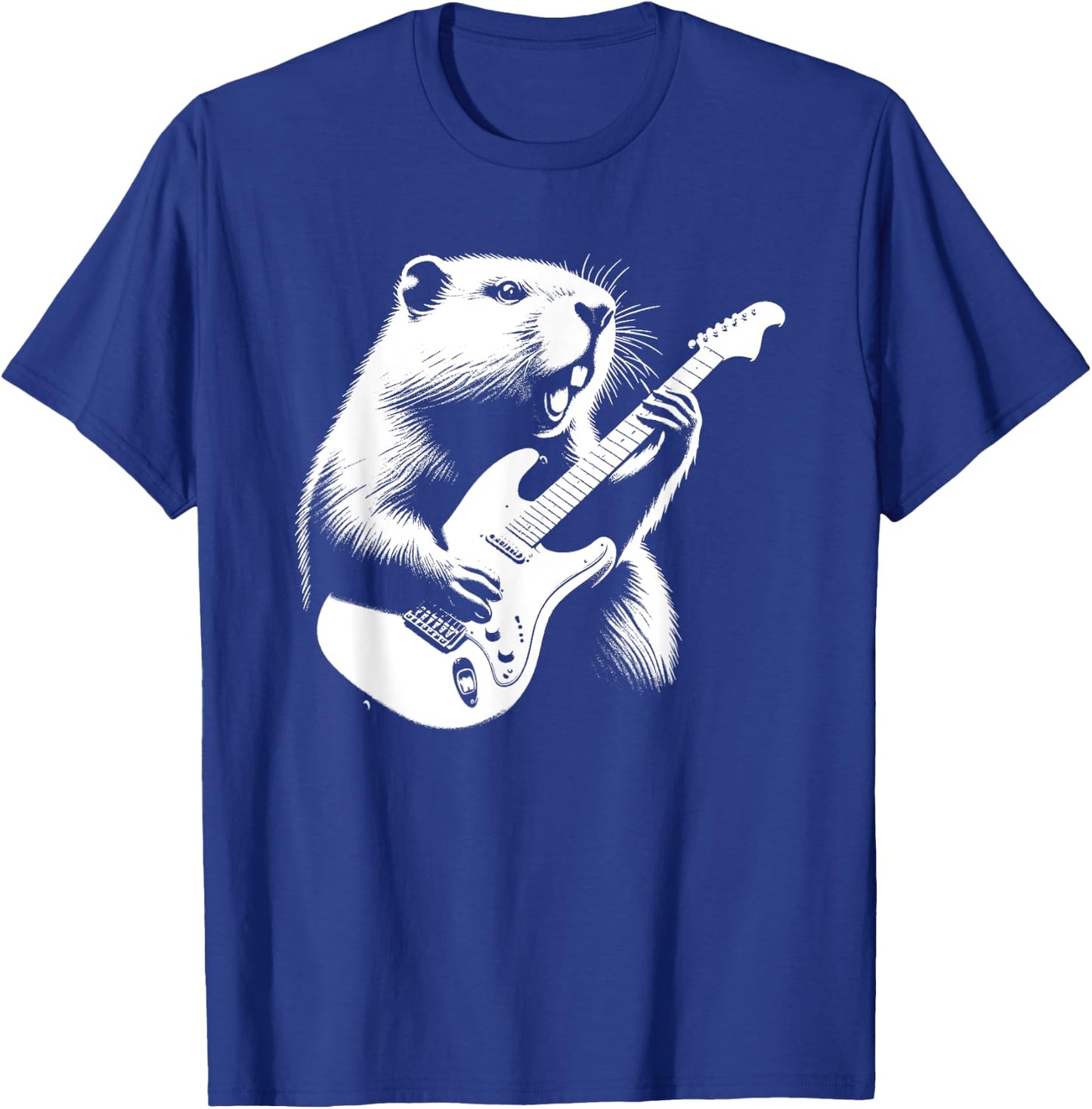 Beaver Playing Electric Guitar Rock Star Guitarist T-Shirt - T-Shirt | Royal