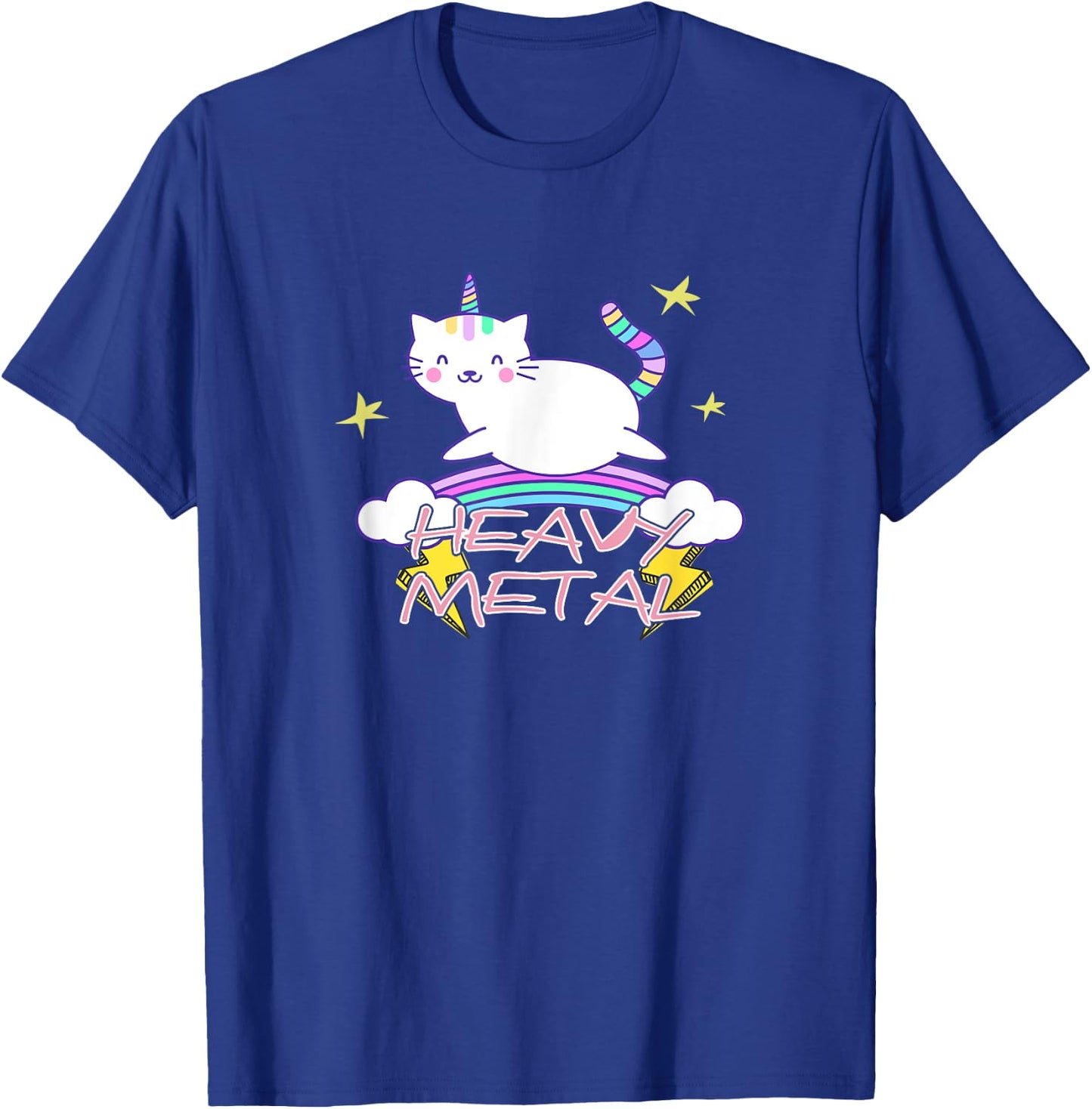 Heavy Metal Kawaii Unicorn Cat and Rainbow T-Shirt - T-Shirt | Royal