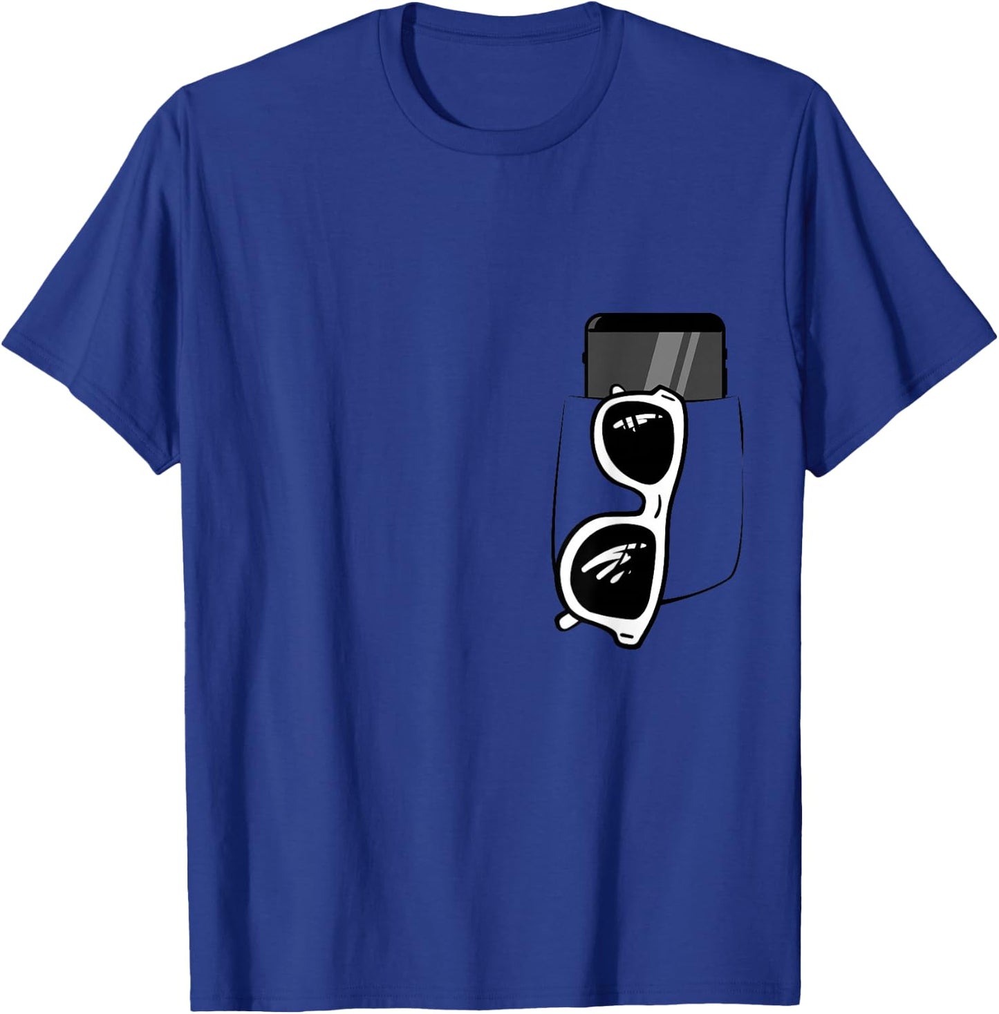 Fake pocket with black print on sunglasses and phone T-Shirt - T-Shirt | Royal