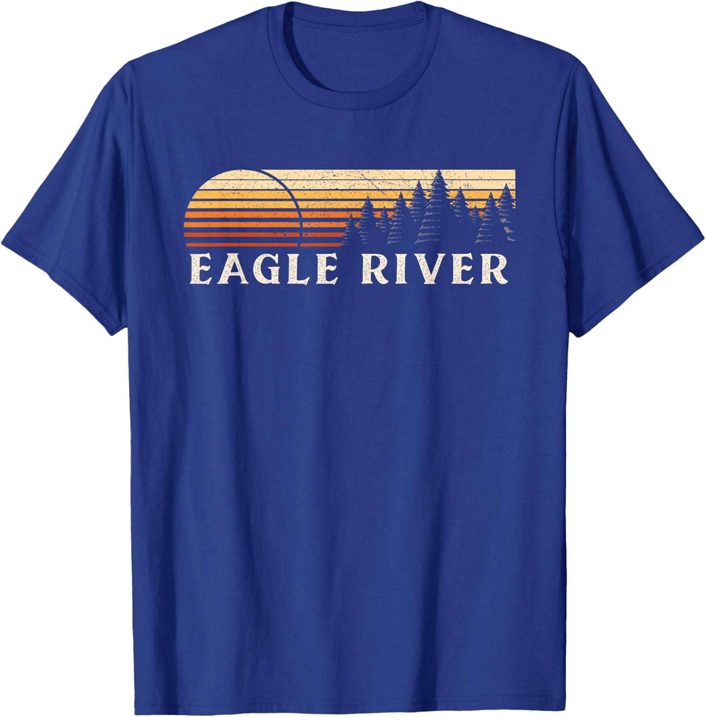 Eagle River, WI Vintage Evergreen Sunset Eighties Retro T-Shirt - T-Shirt | Royal