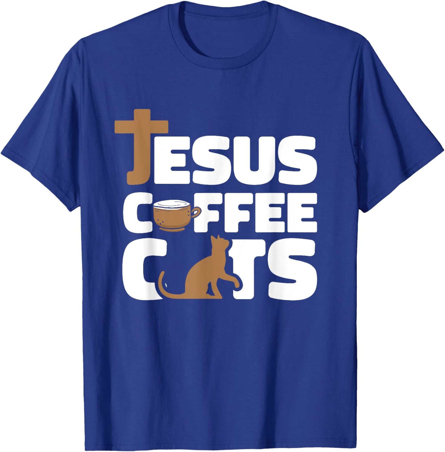 Jesus Cats And Coffee Christianity - Religion Christian Cat Men Women T-Shirt - T-Shirt | Royal