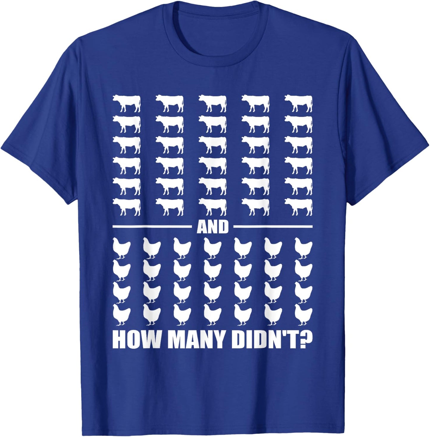 30 Cows and 28 Chickens How Many Didn't Funny Riddle Meme T-Shirt - T-Shirt | Royal
