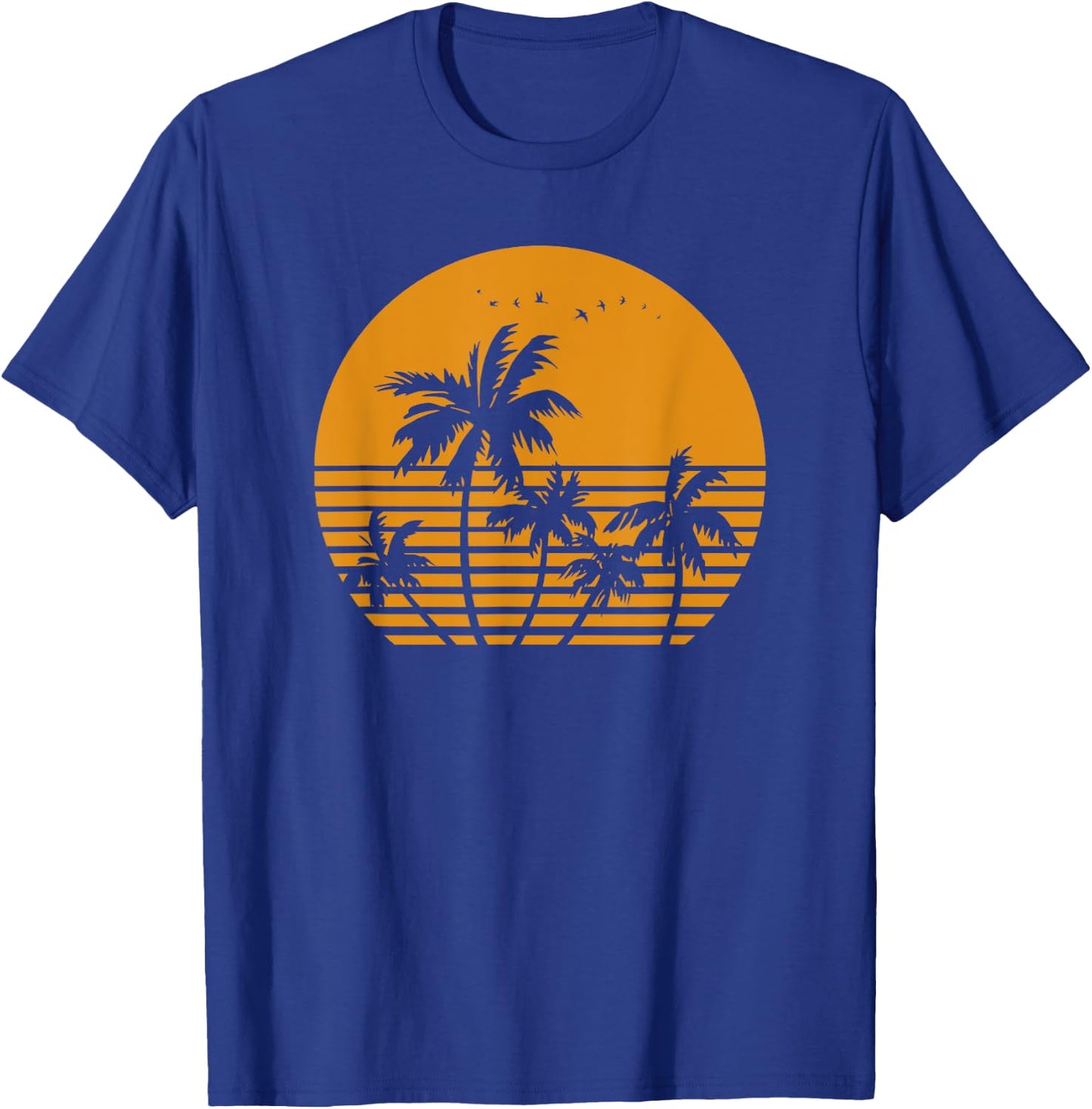 Vintage Birds Sunset Beach Palm trees T-Shirt - T-Shirt | Royal