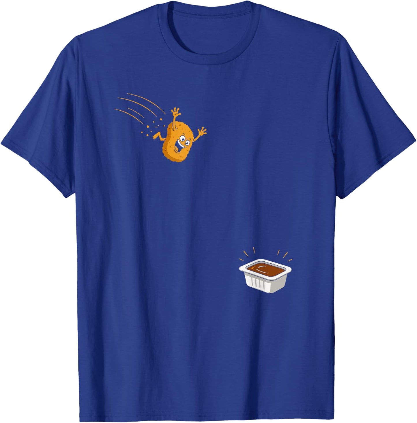 Sauce Dive Funny Flying Chicken Nugget Cartoon Humor T-Shirt - T-Shirt | Royal