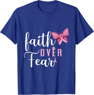 Faith Over Fear Fighter Breast Cancer Awareness Pink Ribbon T-Shirt - T-Shirt | Royal
