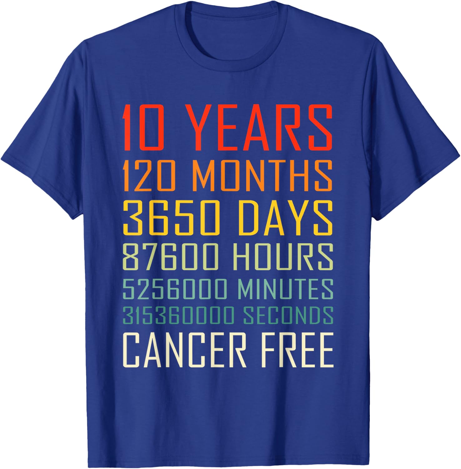 Vintage Cancer Awareness Vintage 10 Years Cancer Free T-Shirt - T-Shirt | Royal