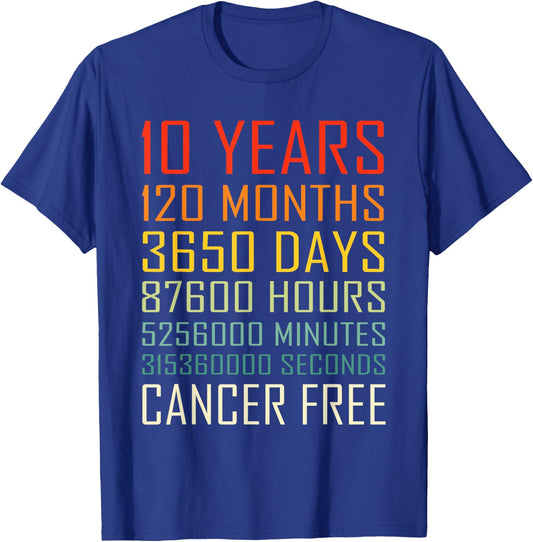 Vintage Cancer Awareness Vintage 10 Years Cancer Free T-Shirt - T-Shirt | Royal