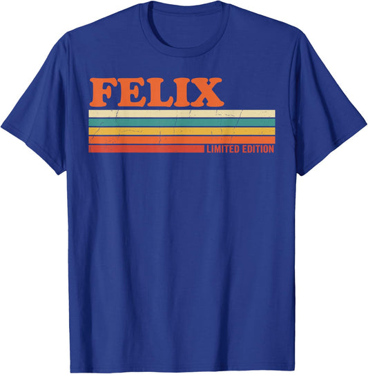Felix Retro Personalized First Name Vintage Stripes T-Shirt - T-Shirt | Royal