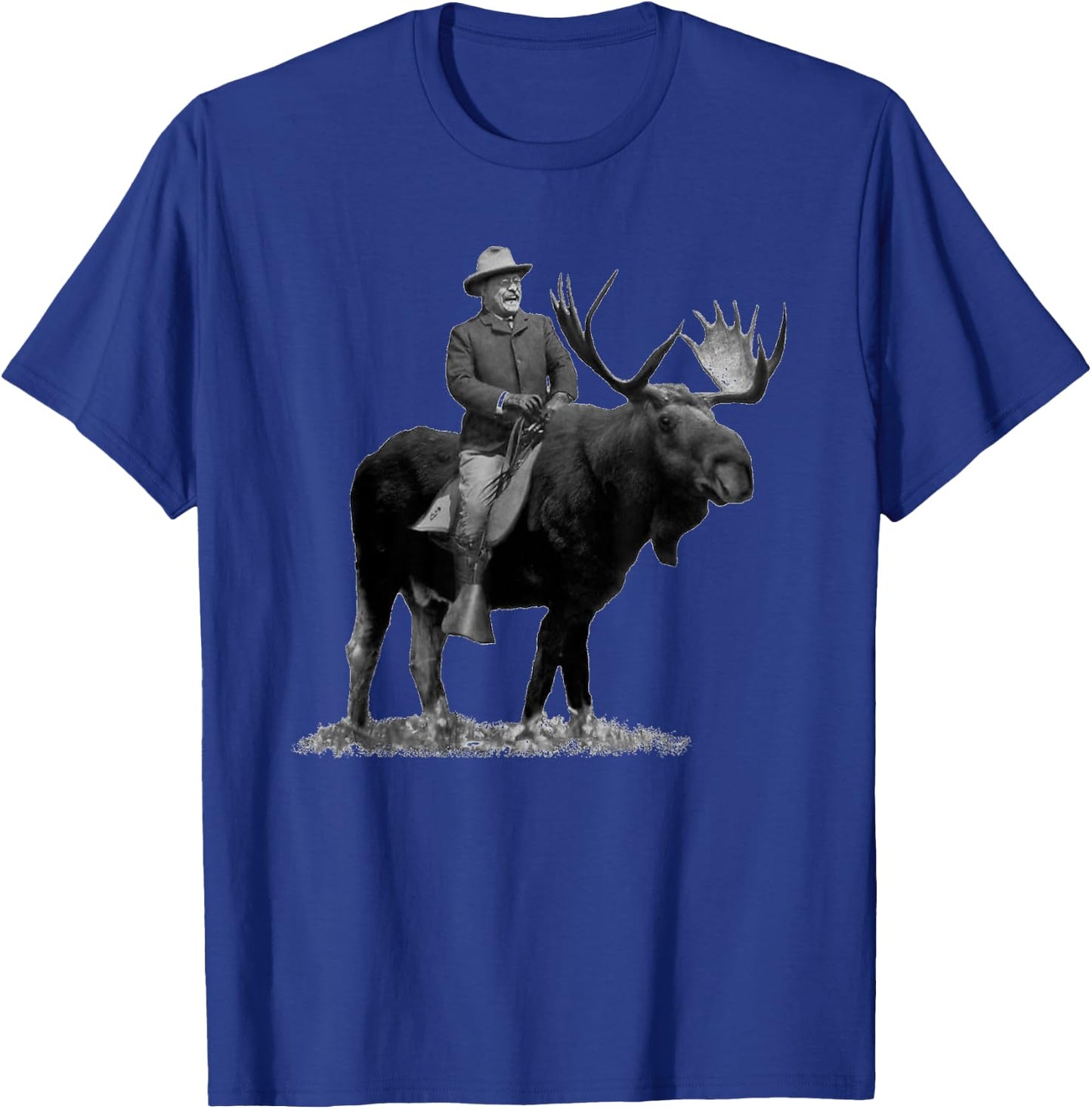 Teddy Roosevelt Riding A Bull Moose T-Shirt - T-Shirt | Royal
