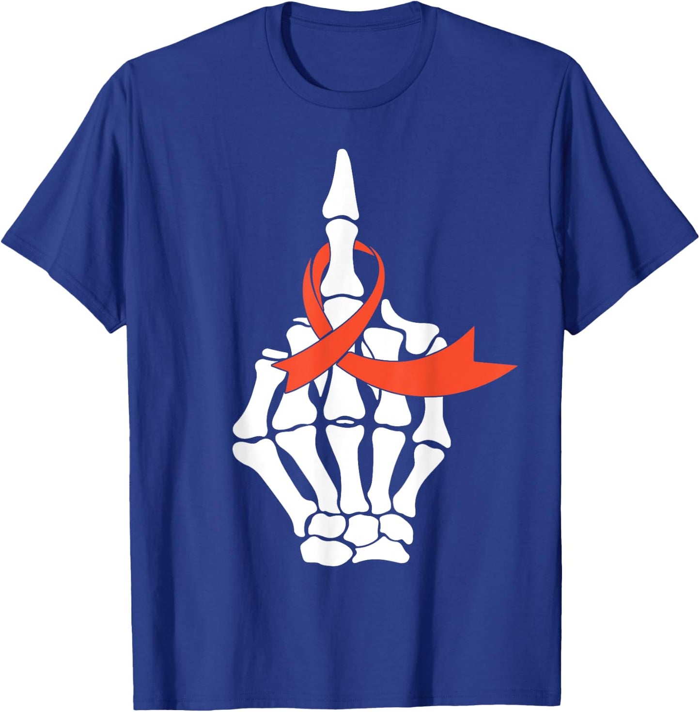 Fuck Kidney Cancer Awareness Middle Finger Orange Ribbon T-Shirt - T-Shirt | Royal