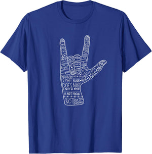 ASL I Love You Corinthians 13 Love Valentine Christian T-Shirt - T-Shirt | Royal
