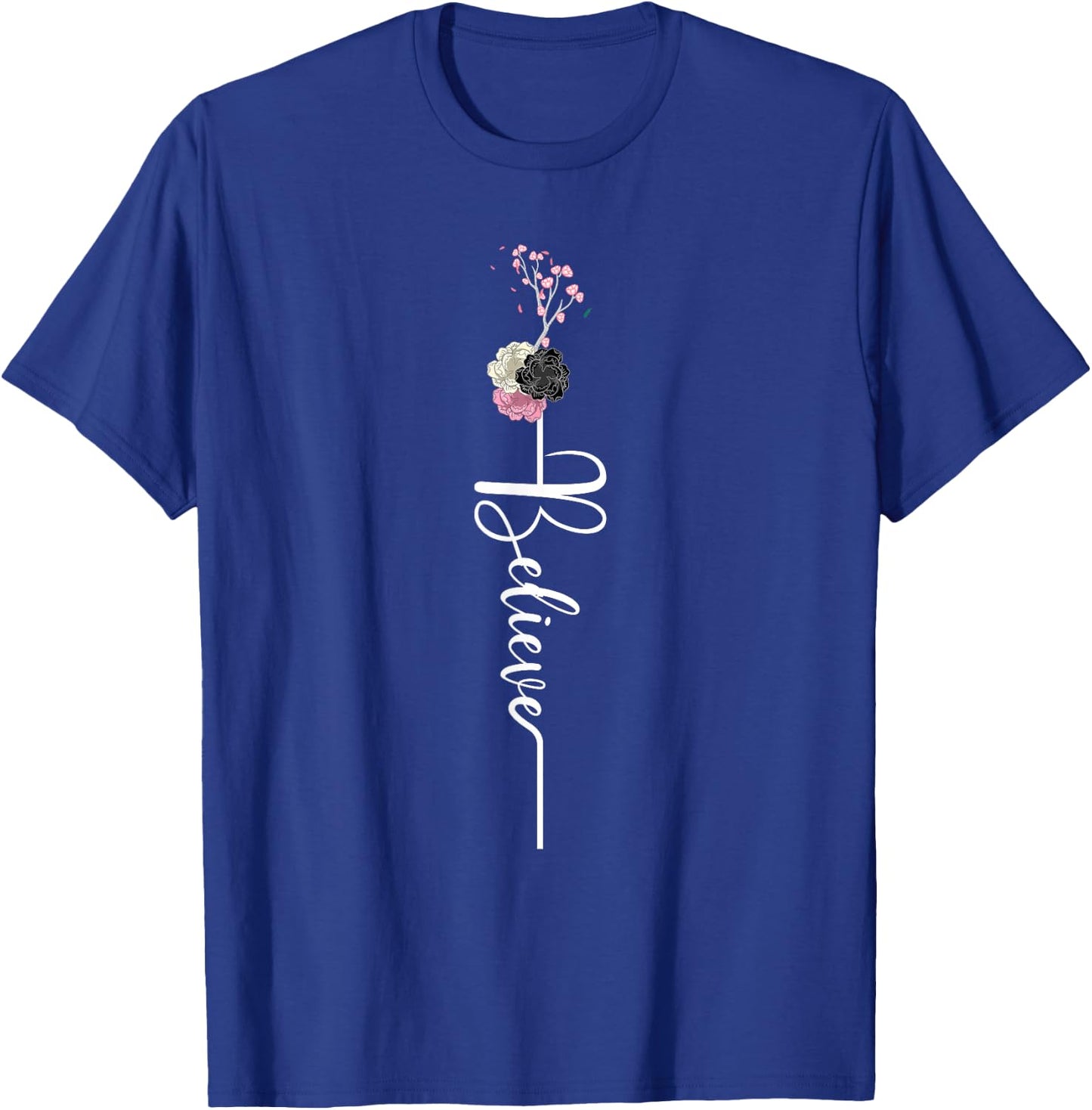 Believe Cross Flower Religious Christian Girls Women Gift T-Shirt - T-Shirt | Royal