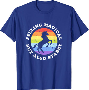 Feeling Magical But Also Stabby Unicorn Rainbow T-Shirt - T-Shirt | Royal