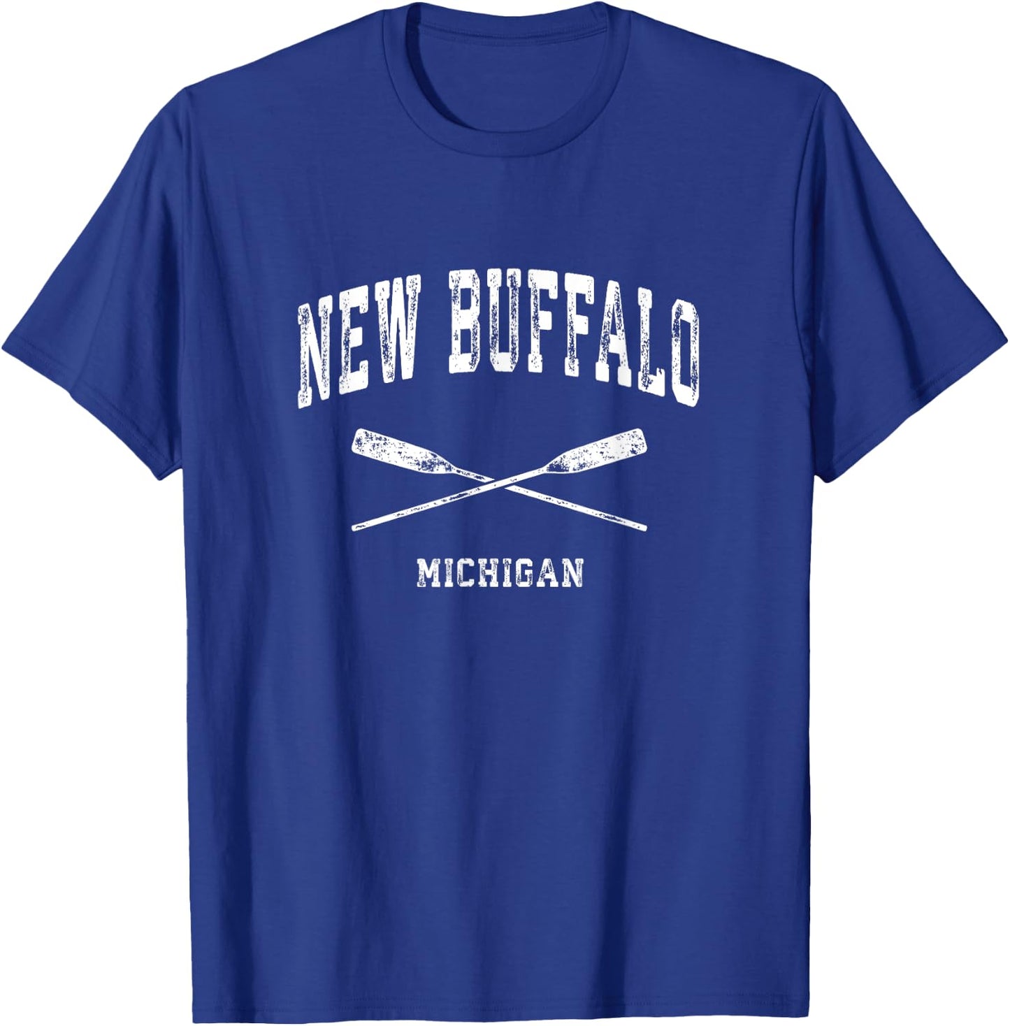 New Buffalo Michigan Vintage Nautical Crossed Oars T-Shirt - T-Shirt | Royal