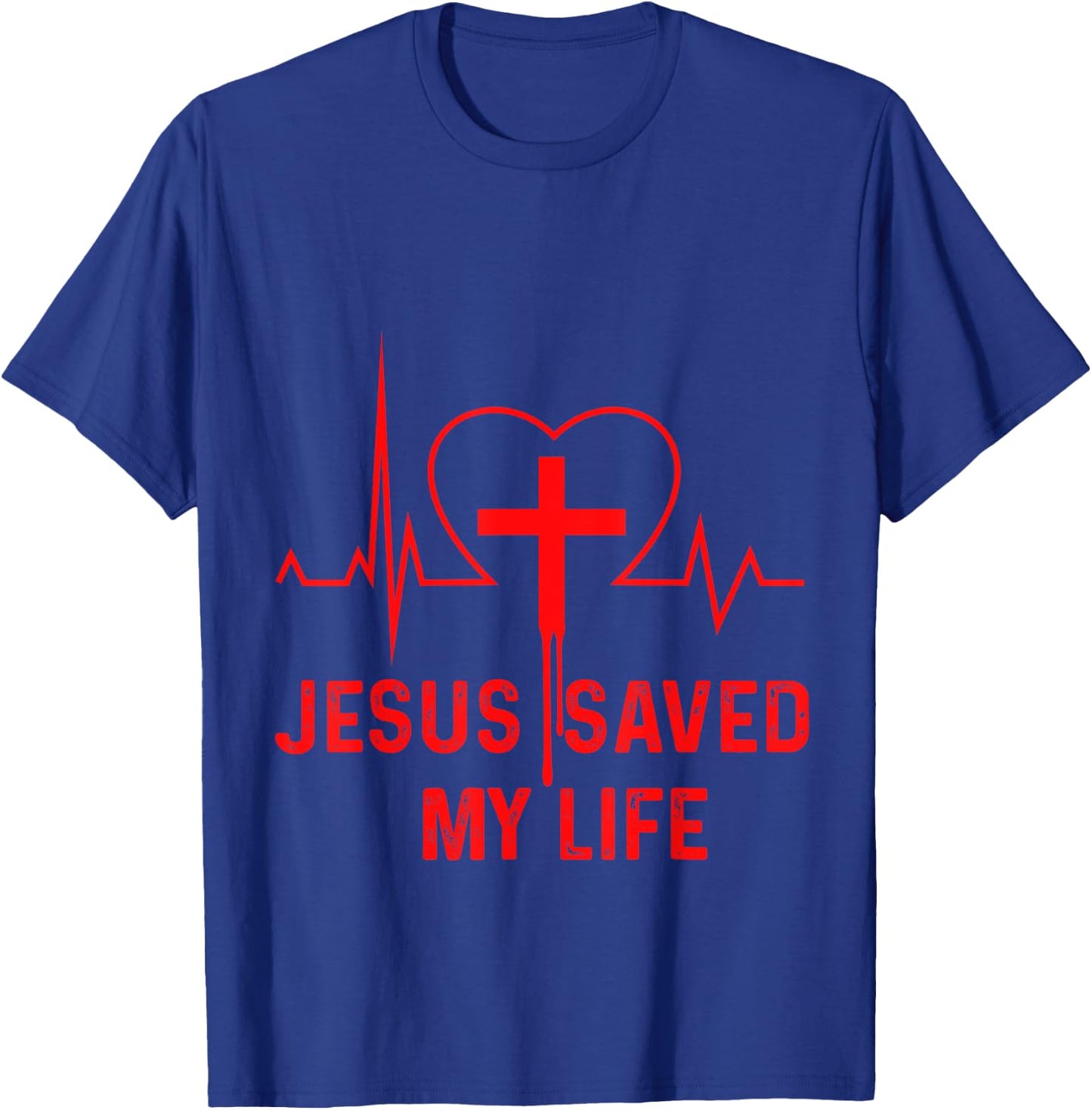 Jesus Saved My Life Heartbeat Cross Crucifix Religion Church T-Shirt - T-Shirt | Royal